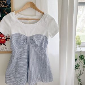Anthropologie | Maeve blue striped bow white t-shirt